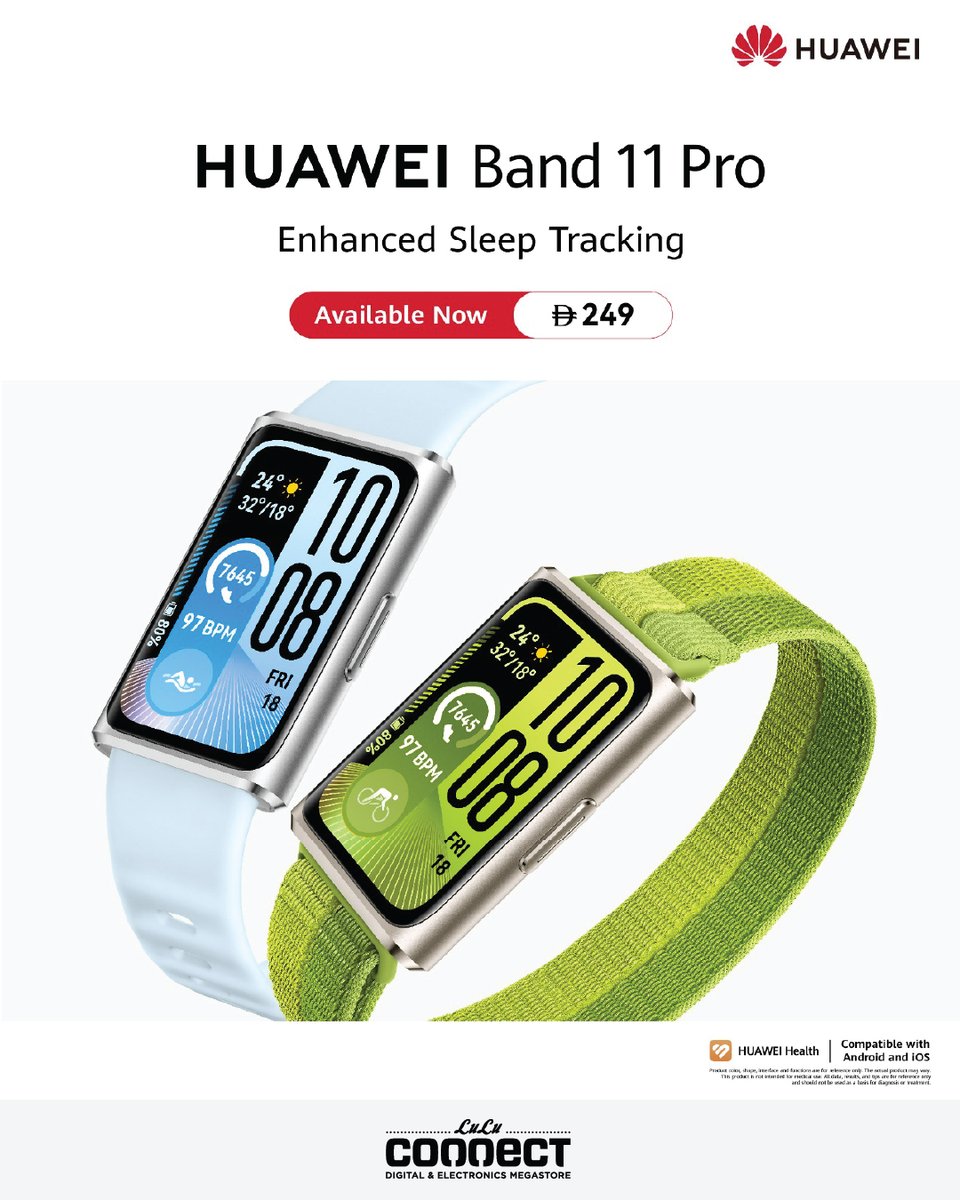 luluhypr's tweet image. Meet the HUAWEI Band 11 Pro – your smart fitness partner.
AMOLED display, built-in GPS, advanced health tracking, and long-lasting battery to keep you moving every day.

#SmartLife #HuaweiWearables #HappyAtLuLu #LuLuConnect