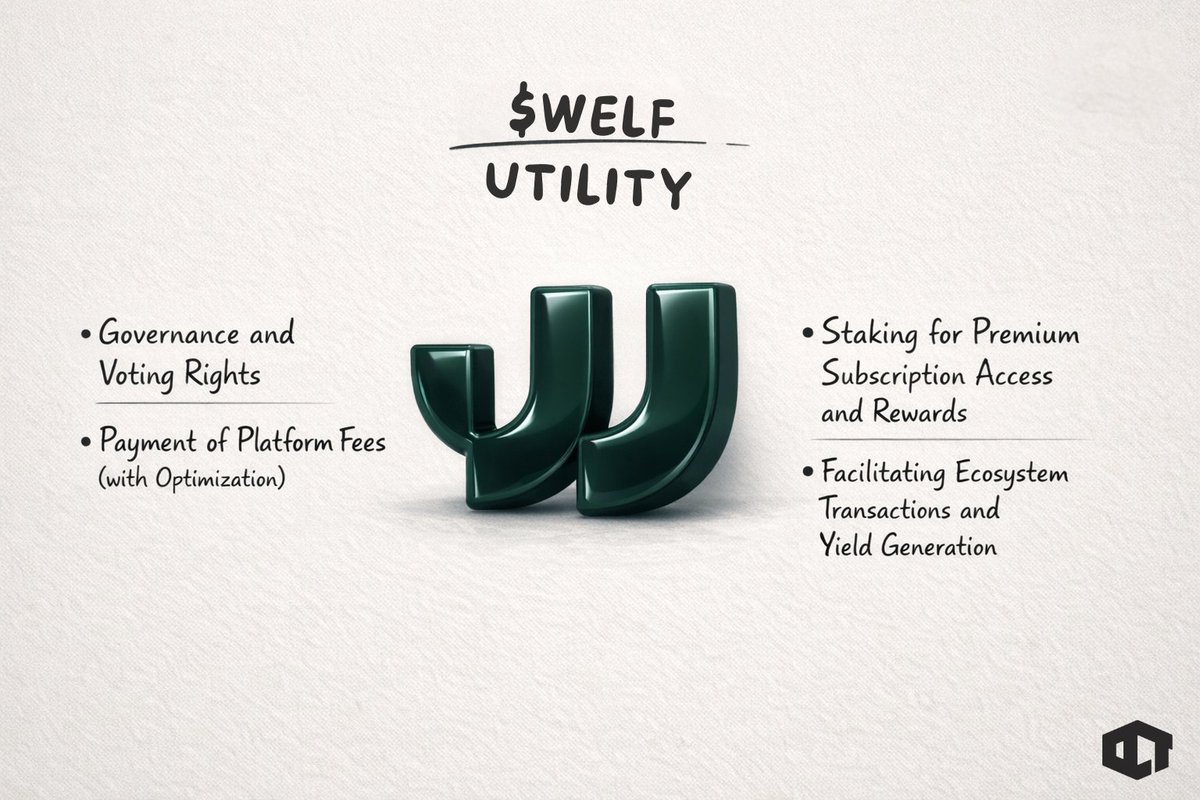 ourcryptotalk's tweet photo. Four major utilities of the $WELF token if you are holding:

1️⃣ Governance and Voting Rights

$WELF holders participate in the WELF DAO, voting on proposals (on-chain with staked/unstaked tokens counting; exchange-held tokens excluded) to shape platform development, features, and direction. This makes it a true community-driven ecosystem.

2️⃣ Payment of Platform Fees (with Optimization)

Use $WELF to pay or optimize fees for transactions, tokenized product issuance, minting, royalties, redemptions, and other services on the platform. This reduces costs and integrates the token directly into all wealth management operations.

3️⃣ Staking for Premium Subscription Access and Rewards

Stake $WELF (flexible, no long lockups, short cooldown) to unlock exclusive financial products, lifestyle/concierge services, personalized portfolio tools (e.g., WelfTailor™, WelfYield™), and milestone-based APY rewards (starting lower and boosting up to 15% over time for long-term holders). This drives user retention and access tiers.

4️⃣ Facilitating Ecosystem Transactions and Yield Generation

As the native utility token and cornerstone of the ecosystem, $WELF powers seamless internal transactions, tokenization of real-world assets (RWAs), and conversion of dormant cash into liquid, yield-generating opportunities across the private banking suite (WelfBank™, cross-border transfers, etc.). All operations build on it for transparency and efficiency.