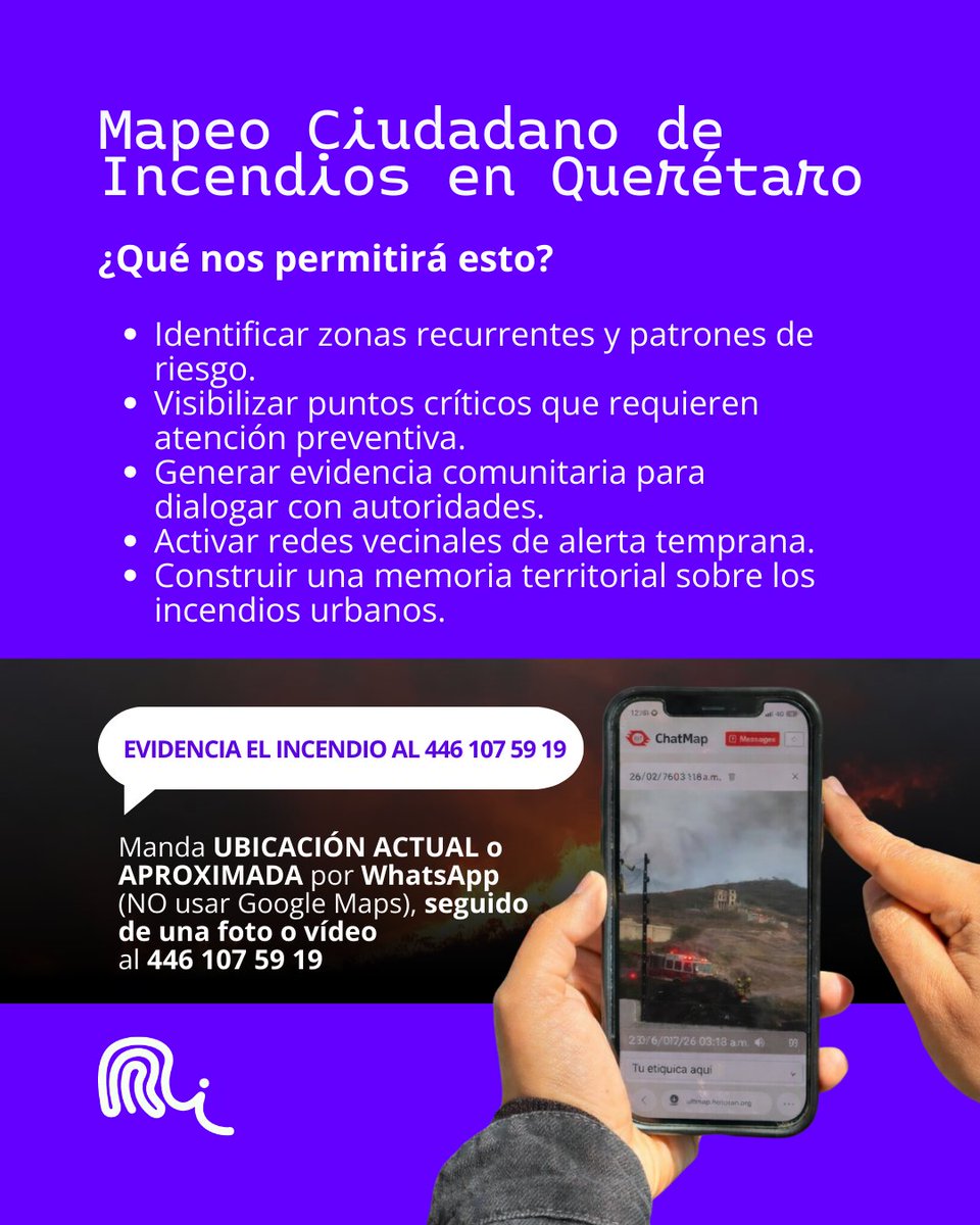 ¿Para qué sirve el Mapeo de Incendios? 🔥

🗺️ Identificar zonas recurrentes
📊 Detectar patrones de riesgo
🚨 Activar alertas vecinales
🤝 Generar evidencia para dialogar con autoridades
🌱 Construir memoria territorial

La prevención también se construye desde la comunidad.