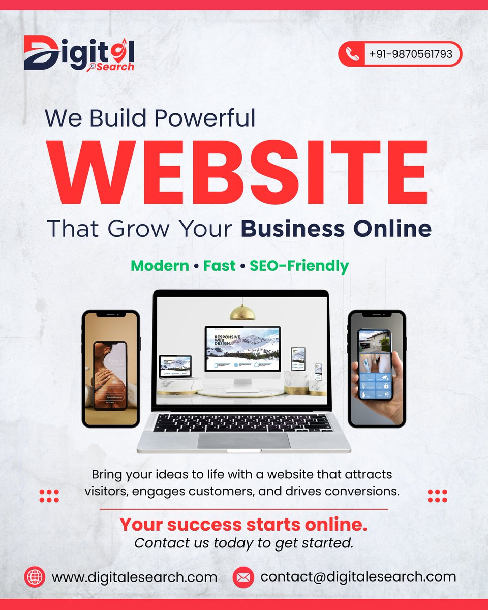 digitalesearch's tweet photo. 🚀 Ready to Take Your Business Online?

Your website is the first impression of your brand. Make it powerful, fast, and SEO-friendly with Digital eSearch!

✨ Turn your ideas into a high-performing website today!

📞 Call us: +91-9870561793 

#websitedevelopment #webdesign https://t.co/S70naJcOZa