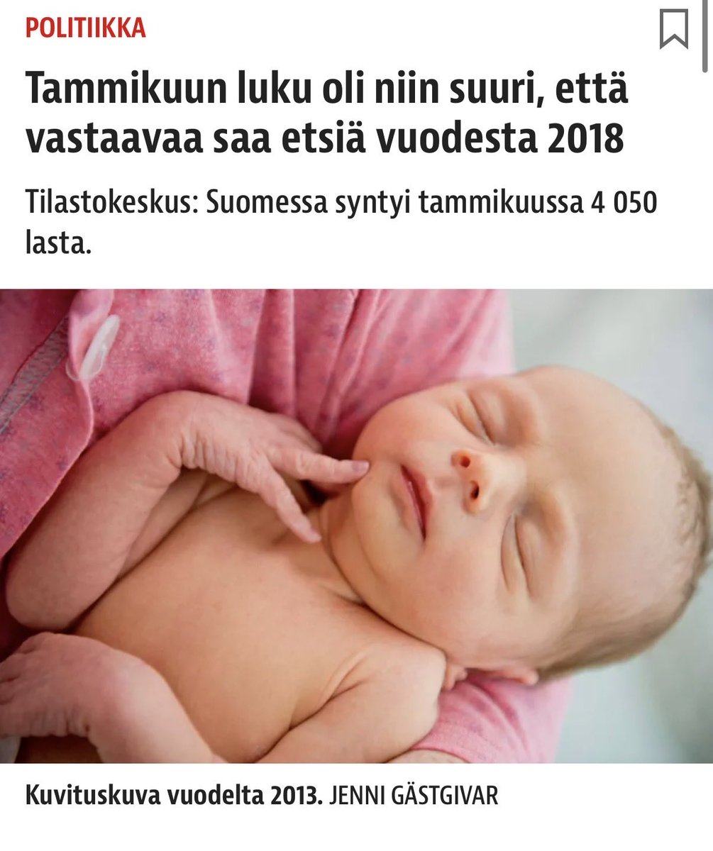 Näin media aivopesee lampaitaan.

Todellisuudessa tammikuussa 2026 syntyi
850 vauvaa vieraskielisille maahanmuuttaja äideille.

Kantasuomalaisten iäkkäiden kuolemat korkealla 5645

Suomenkielisille syntyi n. 3200 vauvaa.

Joten Suomenkielisten määrä väheni 2465 henkilöllä