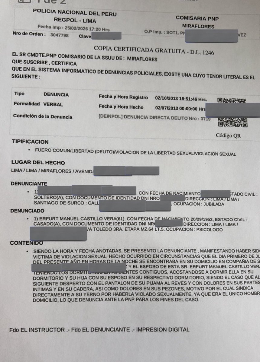 El nuevo ministro de educación Erfurt Manuel Castillo Vera fue denunciado por por violación sexual en 2013.
La denuncia la puso su suegra 🤨
Increíble el nivel lumpen de los nuevos ministros
¿ No hay gente decente en el Perú?