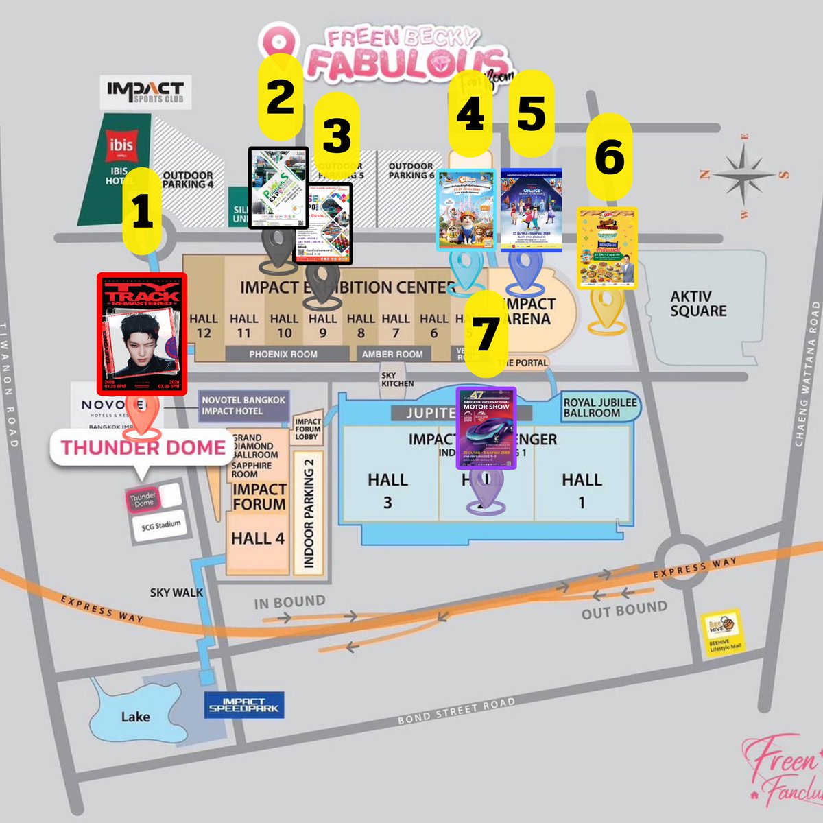 อัพเดตวันงานแทยงมีงานจัดชนกันในบริเวณนั้นทั้งหมด 7 งาน ทยงพือเผื่อเวลากันด้วยนะคะ

1. Thunder dome 
2/3. IMPACT Exhibition Hall 9-10
4. IMPACT Exhibition Hall 5
5. IMPACT ARENA
6. ลานหน้า IMPACT ARENA
7. IMPACT Challenger 1-3

#TY_TRACK_REMASTEREDinBKK