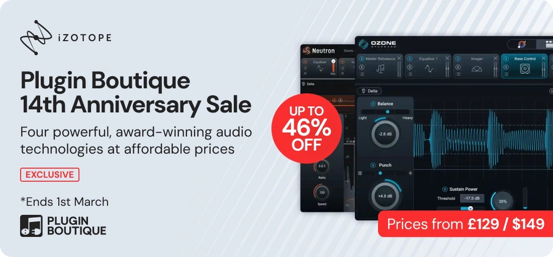 【iZotope Ozone 12 &amp; Mix &amp; Master Bundle Plugin Boutique 14th Anniversary Sale】
세일 기간: 3월 1일까지
할인율: 최대 46% 할인
🎛️ Ozone 12 &amp; Mix &amp; Master Bundle: 마스터링을 차원으로 끌어올리다.
Ozone 12는 스튜디오 등급의 완성도를 자랑하는 종합 마스터링 스위트입니다. 새롭게 추가된