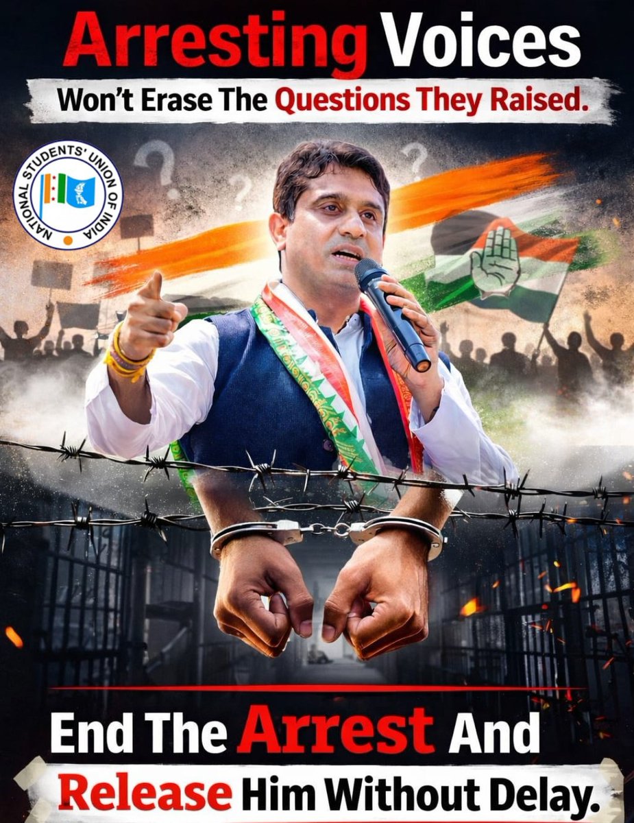 NSUIKarnataka's tweet photo. NSUI stands firmly against this misuse of power. End the detention. Release him without delay.
#ReleaseIYCLeaders https://t.co/vxr33VZ7qz