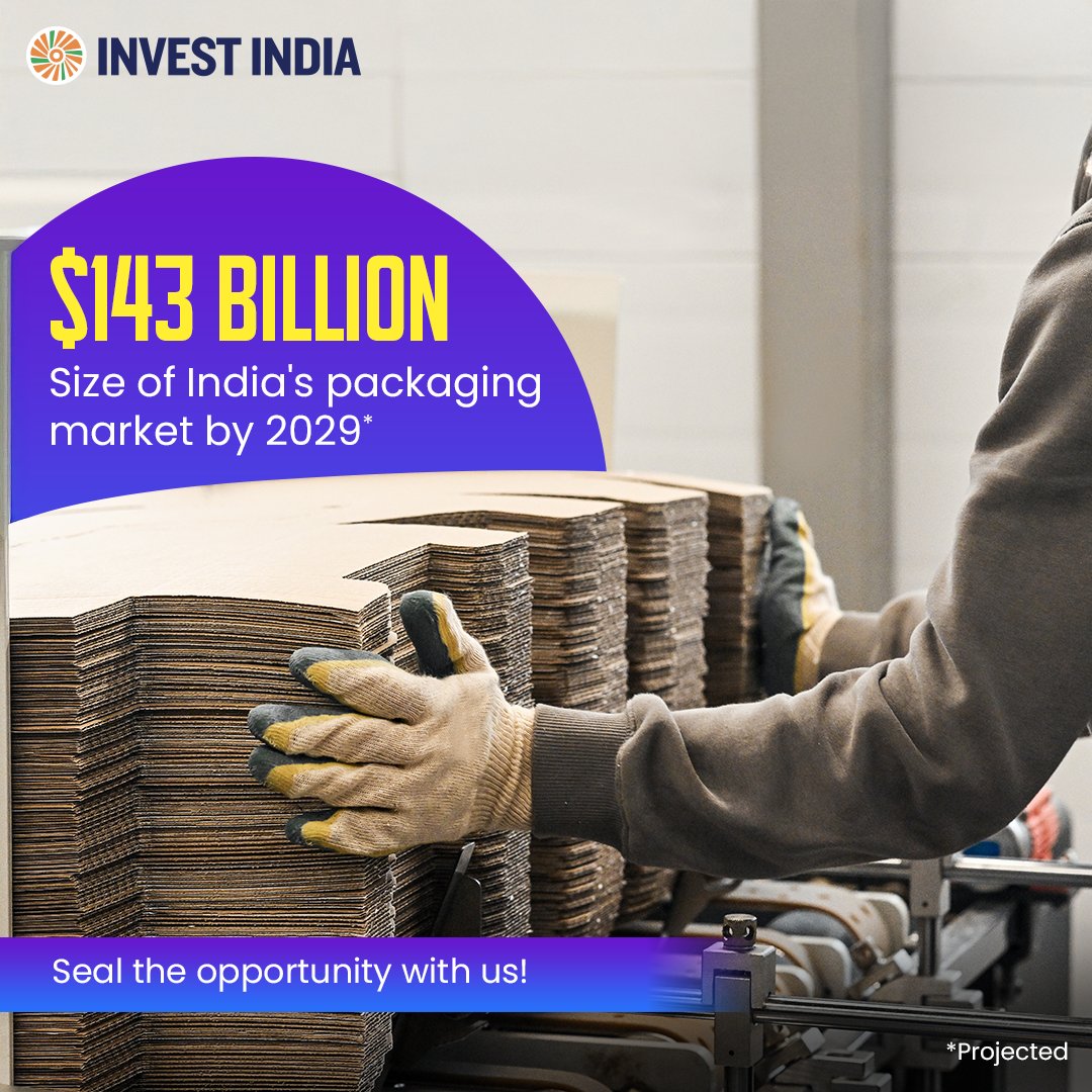 investindia's tweet image. Rising demand from #FMCG, #foodprocessing, #pharma and #ecommerce is accelerating growth in India’s packaging sector. As value chains scale, packaging is becoming critical to efficiency and market readiness.

Explore now: tinyurl.com/II-Packaging

#InvestInIndia @makeinindia