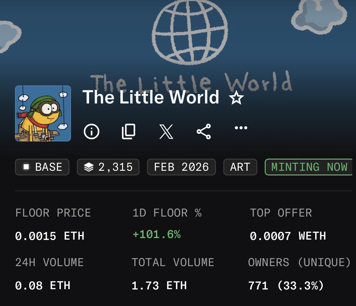 The Little World 🌎

Big shoutout for another massive sweep by <a href="/Maximill15/">BasedThanos.eth</a> founder, supporter, and true friend.

Floor is now back at public mint price.

Just Art. Just Vibe. 🎨

opensea.io/collection/the…
