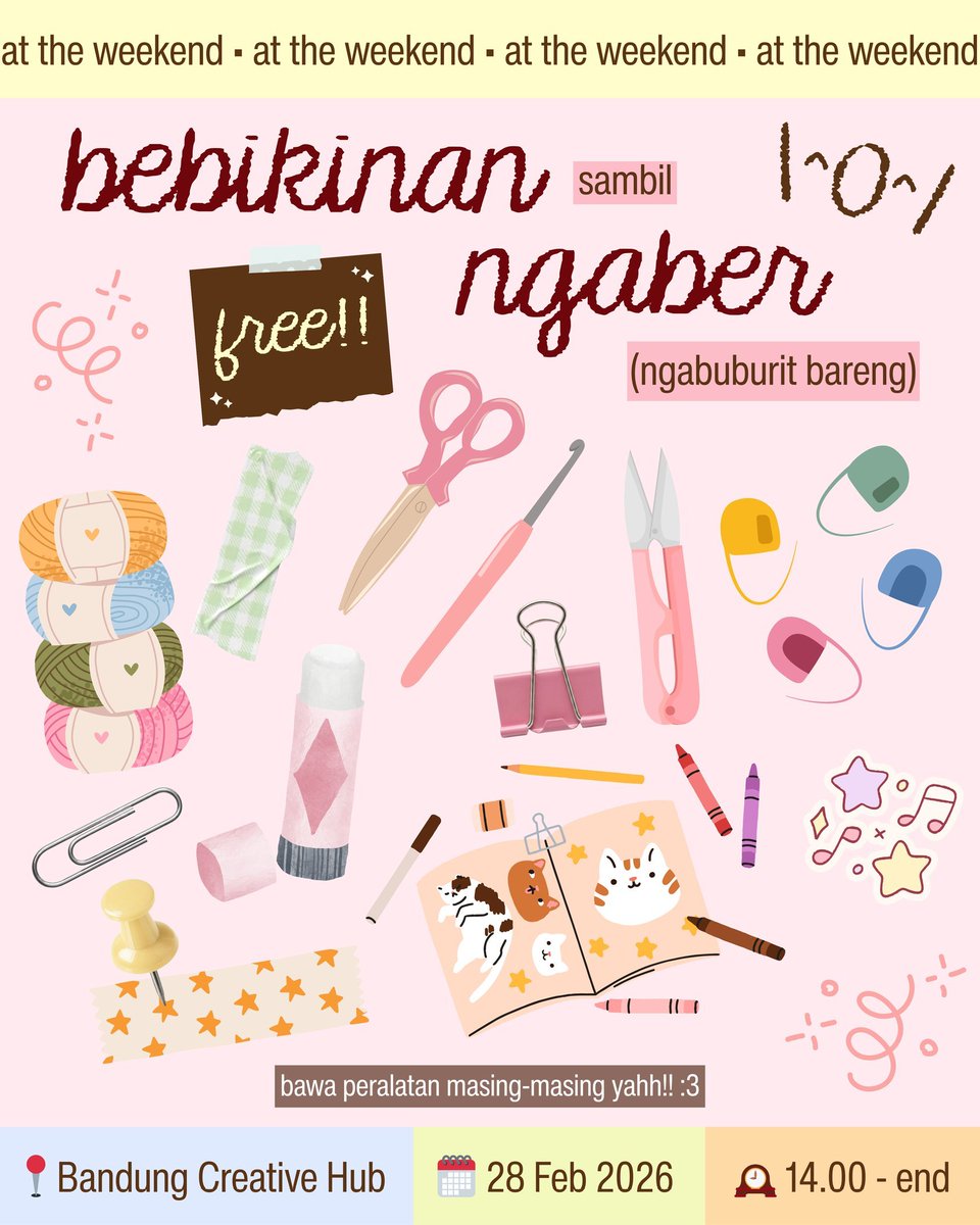 cintasamadowoon's tweet photo. Ayok ngabuburit bareng! Kita merajut dan journaling bersamaa dan ngobrol" sambil nunggu buka puasaπ₯°π
Note : Jangan lupa bawa peralatan untuk journal dan rajutnya yaa! see u soonπ₯°π
#Bandung #JournalingBandung #DAY6 #Myday #KpopersBandung #MydayBandung #MerajutBandung https://t.co/YG4u4rHZmx