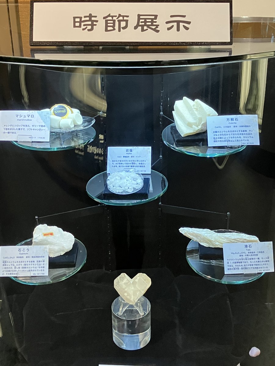 GSJ_GeoMuseum's tweet photo. 【時節展示】ホワイトデー  

3/14ホワイトデー🤍にちなみ、白色鉱物を展示しています。
白色の鉱物のなかには食品や医薬品の添加物として使用されるものもあります。

地質標本館でお待ちしております。 https://t.co/fcDUJl5dvq