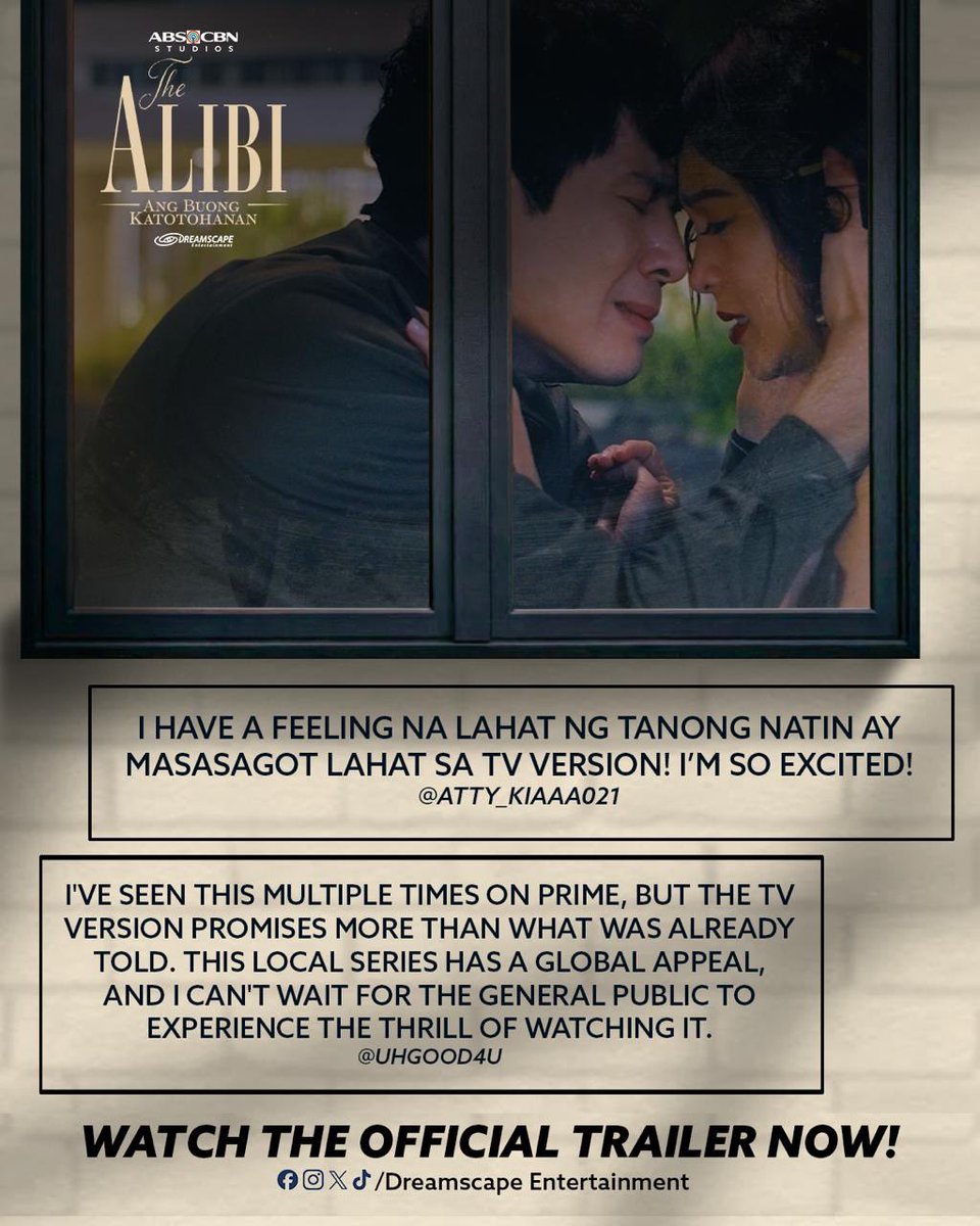 Handa nang ma-high blood ang lahat! Maraming salamat sa inyong mainit na suporta at pagmamahal, mga ka-alibi! ❤️‍🔥

#TheAlibiAngBuongKatotohanan SIMULA NGAYONG MARCH 16 8:45PM sa Kapamilya Channel sa ALLTV2, sa cable, at sa iWant. Mapapanood din sa A2Z, Kapamilya Online Live,