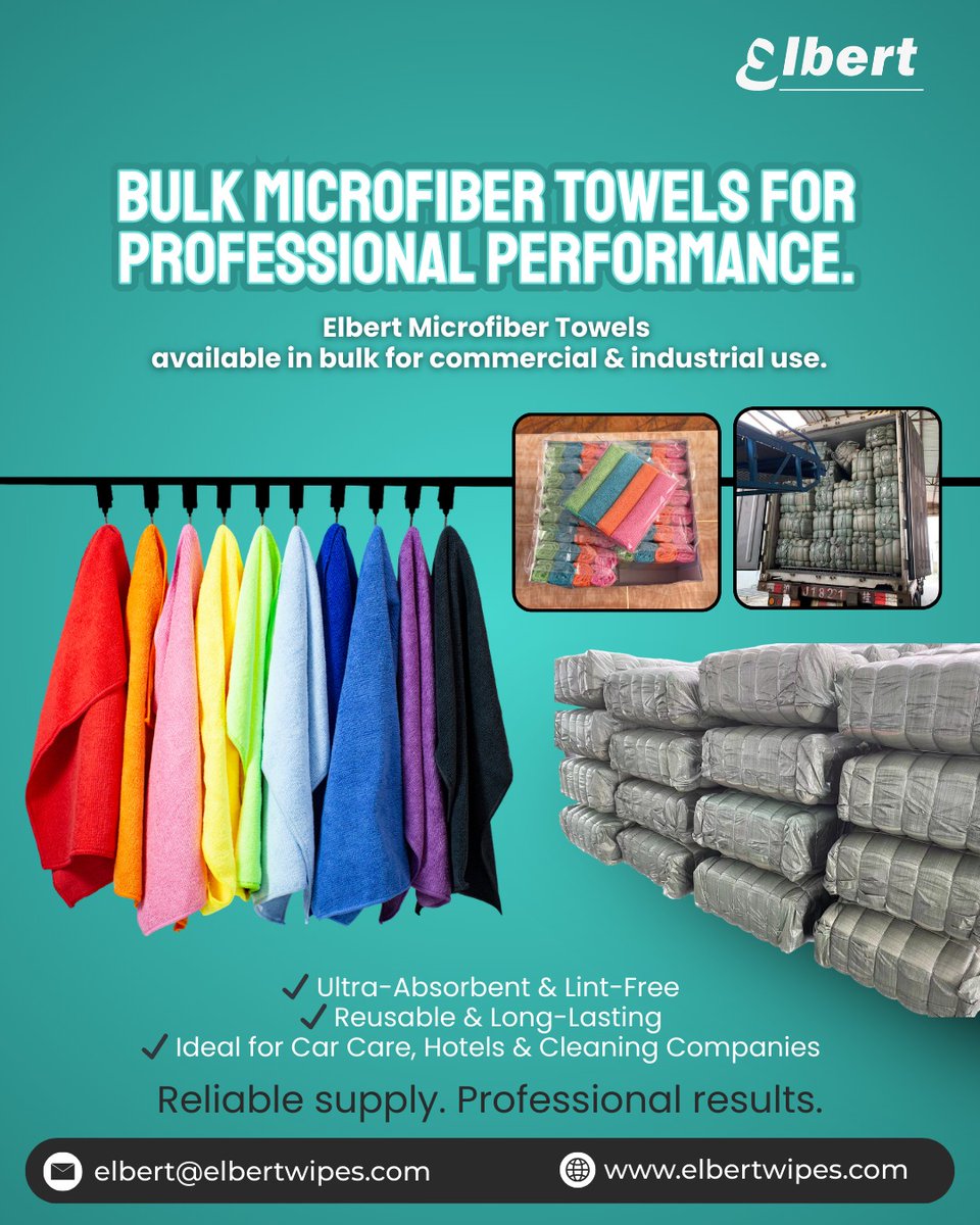 ElbertWipes's tweet image. Elbert Microfiber Towels are designed for high-volume 

🛒 contact us now:
📞 +1 (646) 456 5783
✉ elbert@elbertwipes.com
🌐 elbertwipes.co

#ElbertWipes #BulkOrders #MicrofiberTowels #WholesaleCleaning #B2BSupply #ProfessionalCleaning #CarDetailingSupplies