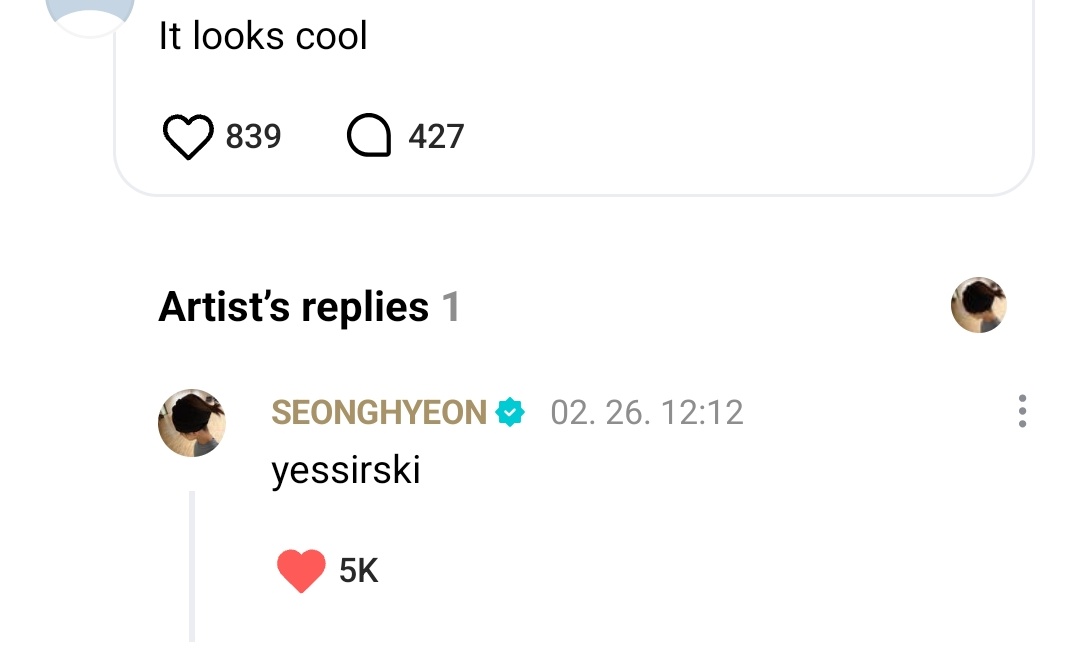 260226 #seonghyeon #성현 weverse reply

👤 it looks cool
🦊 yessirski

#CORTIS #코르티스