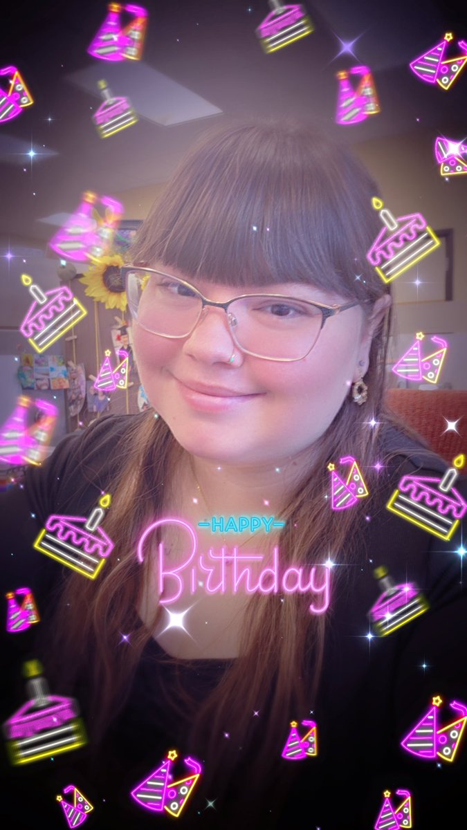 MissErrka's tweet photo. It's my balloon day! I may not be feeling 22 but I am feeling the love! 
I scored big with the Folklore cat from @tmcgee338 and my coworkers absolutely spoiled me by decorating, buying lunch, coffees and sweet treats! Went out to dinner and receieved some gifts from the family 💜 https://t.co/dmFf1OcIDu