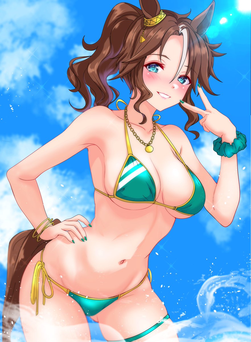 お昼の再掲
海辺のパマちん🐎

(*'-`)ギャルのガワからたまに漏れ出すメジロ家お嬢様の所作雰囲気好き…なので実際SFW健全
skeb依頼品でもあります。 