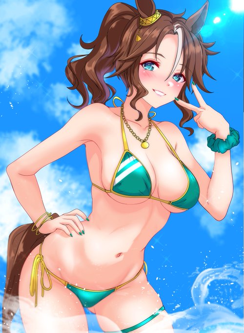 お昼の再掲
海辺のパマちん🐎

(*'-`)ギャルのガワからたまに漏れ出すメジロ家お嬢様の所作雰囲気好き…なので実際SFW健全
skeb依頼品でもあります。 