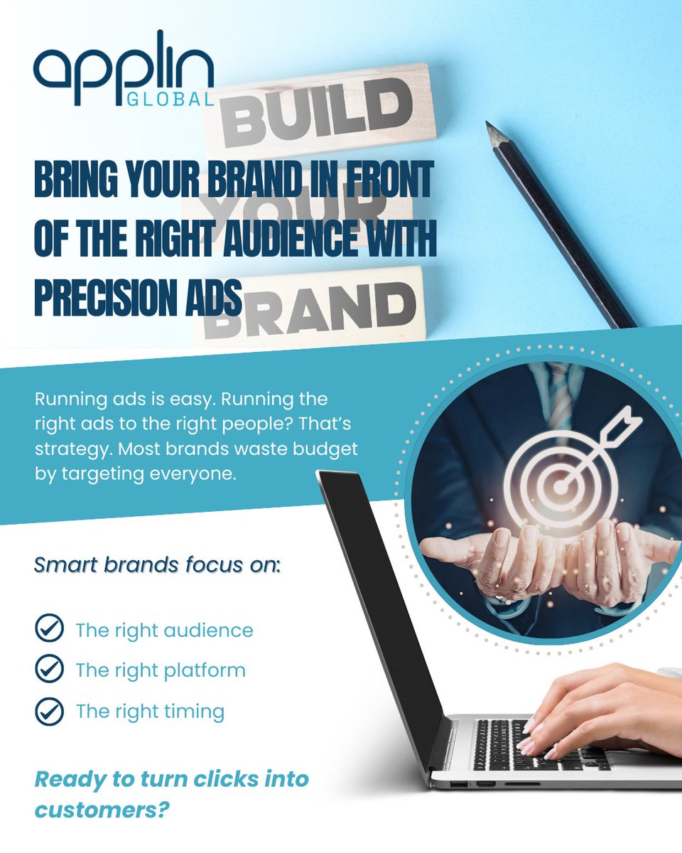 ApplinGlobal's tweet photo. 🎯 Bring Your Brand in Front of the Right Audience with Precision Ads 🚀

Running ads is easy.🚀

Running the right ads to the right people? That’s strategy. 💡

#DigitalMarketing #PrecisionAds #BusinessGrowth #SmartMarketing #applinglobal https://t.co/5Xm1YHvcxX