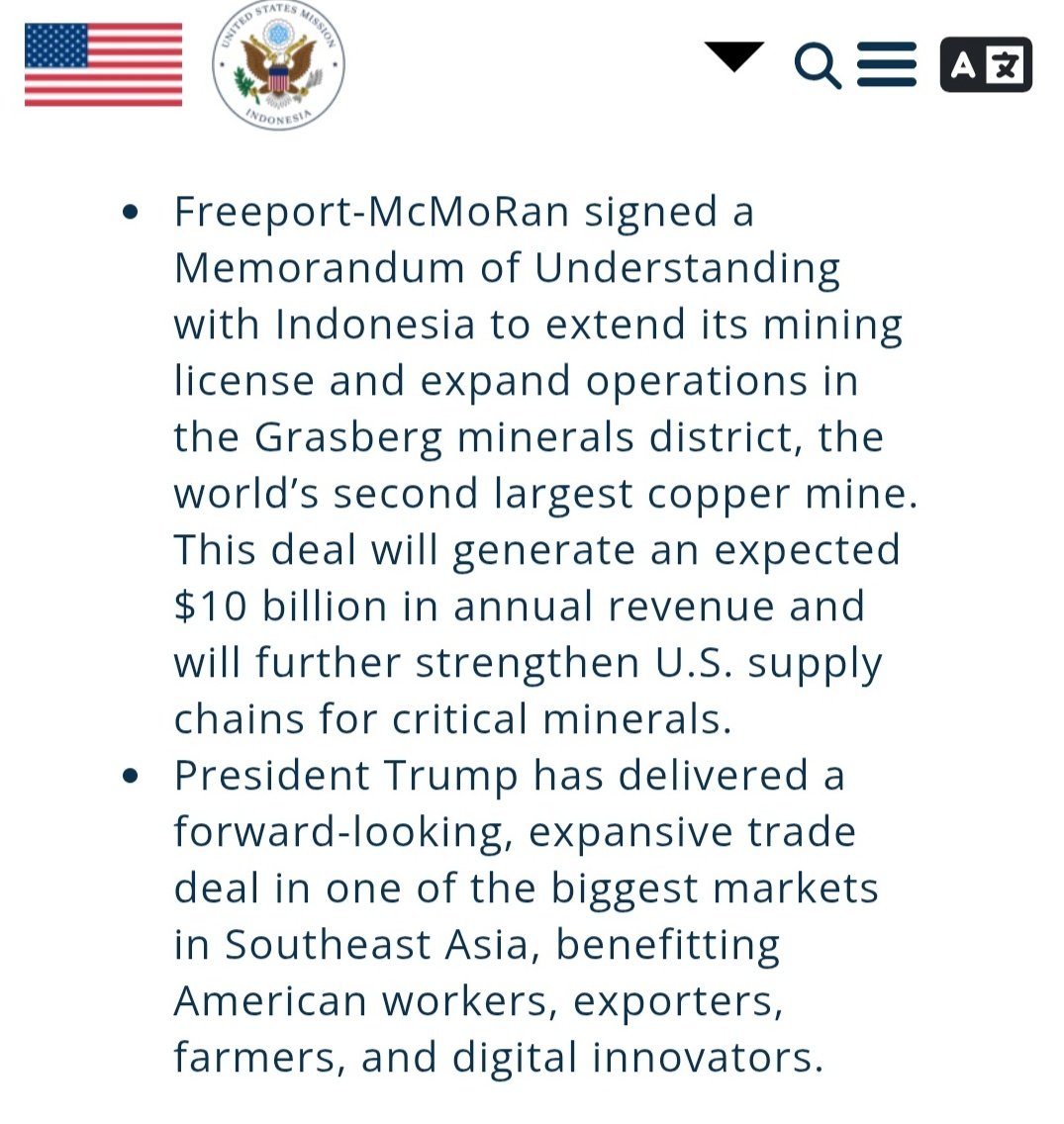 Situs Kedubes AS terlihat bangga melaporkan pencapaian Trump atas Indonesia di situsnya.

Mulai dr pengadaan pesawat, perpanjangan kontrak Freeport, dan ekspansi Grasberg.

Situs Kedubes Indonesia di Washington, hanya ada banyak laporan seremonial.