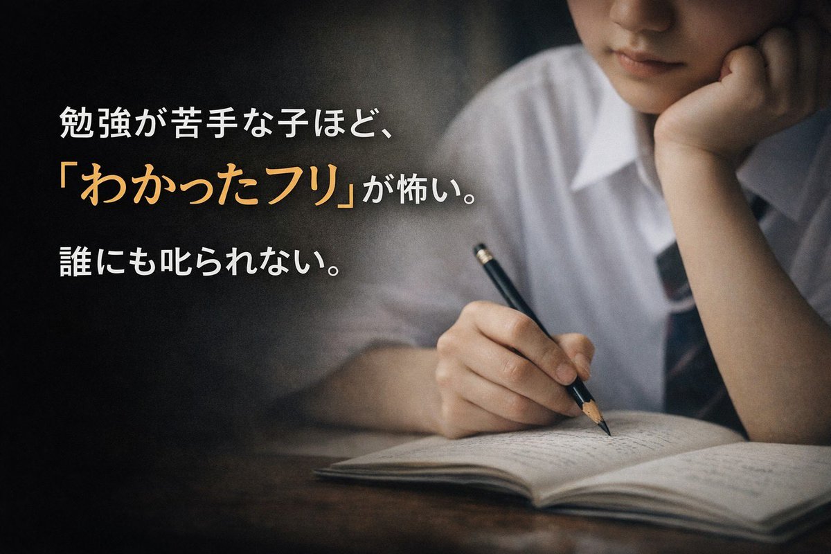BesQ2525's tweet photo. 勉強が苦手な子ほど、
「演技」がうまくなります。
一番怖いのは
“わかったフリ”。
静かな演技は、誰にも叱られない。
でも、誰よりも深く止まる。

▼続きはこちら
https://t.co/93exr4DVdq

#朝日新聞
 #マイベストプロ
 #葛西
#塾 https://t.co/Jys8wEglT4