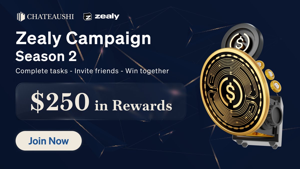 Chateaushi's tweet photo. 🔥 Chateaushi Zealy Campaign Season 2 is LIVE NOW 🔥

Our team keeps the momentum going with the next @zealy_io treats, designed to reignite excitement and keep the community energy burning strong.

💰 $250 reward pool
🗓 Feb 26 – Mar 12, 2026
👉 Complete quests at: https://t.co/Ojibp4sxOw

A new phase begins with the same vision, deeper engagement, and a stronger community foundation. 

Bring your friends, complete quests, and grow with us as the journey continues NOW.

#giveaway #airdrop #zealy