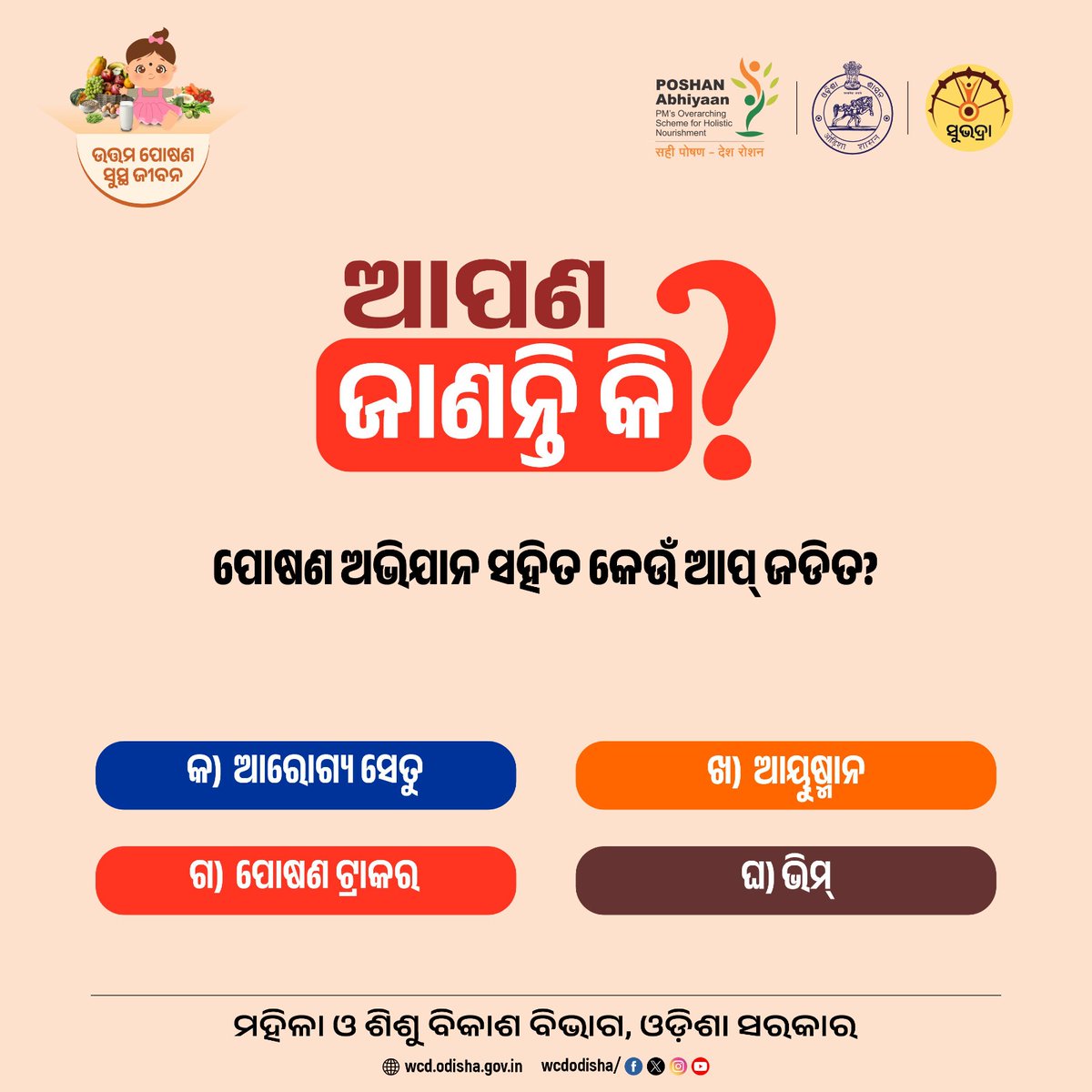 WCDOdisha's tweet photo. ନିମ୍ନ ପ୍ରଶ୍ନର ଉତ୍ତର ଆପଣ ଜାଣନ୍ତି କି ? କମେଣ୍ଟ ବକ୍ସରେ ଉତ୍ତର ଦିଅନ୍ତୁ...
#Quiz #Doyouknow #QuizTime #posana #EarlyChildhoodCare #ChildNutrition #MaternalAndChildHealth #NutritionMatters #wcdodisha https://t.co/SE3B4x4AK2