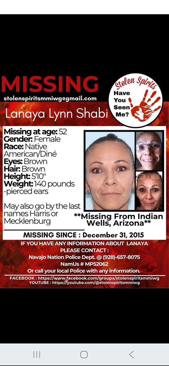 Mad4PlaidMina's tweet photo. Sadly another #MMIW ignored . Yet #NancyGuthrieCase continues thanks to being white . SAY HER NAME Lanaya Lynn Shabi . Please share. #reddressalert #missinginArizona @ironbow @IceGoingSouth @IkceLakota @LakotaMan1 @lostsioux1 #TrueCrime https://t.co/GWvGajkWNY