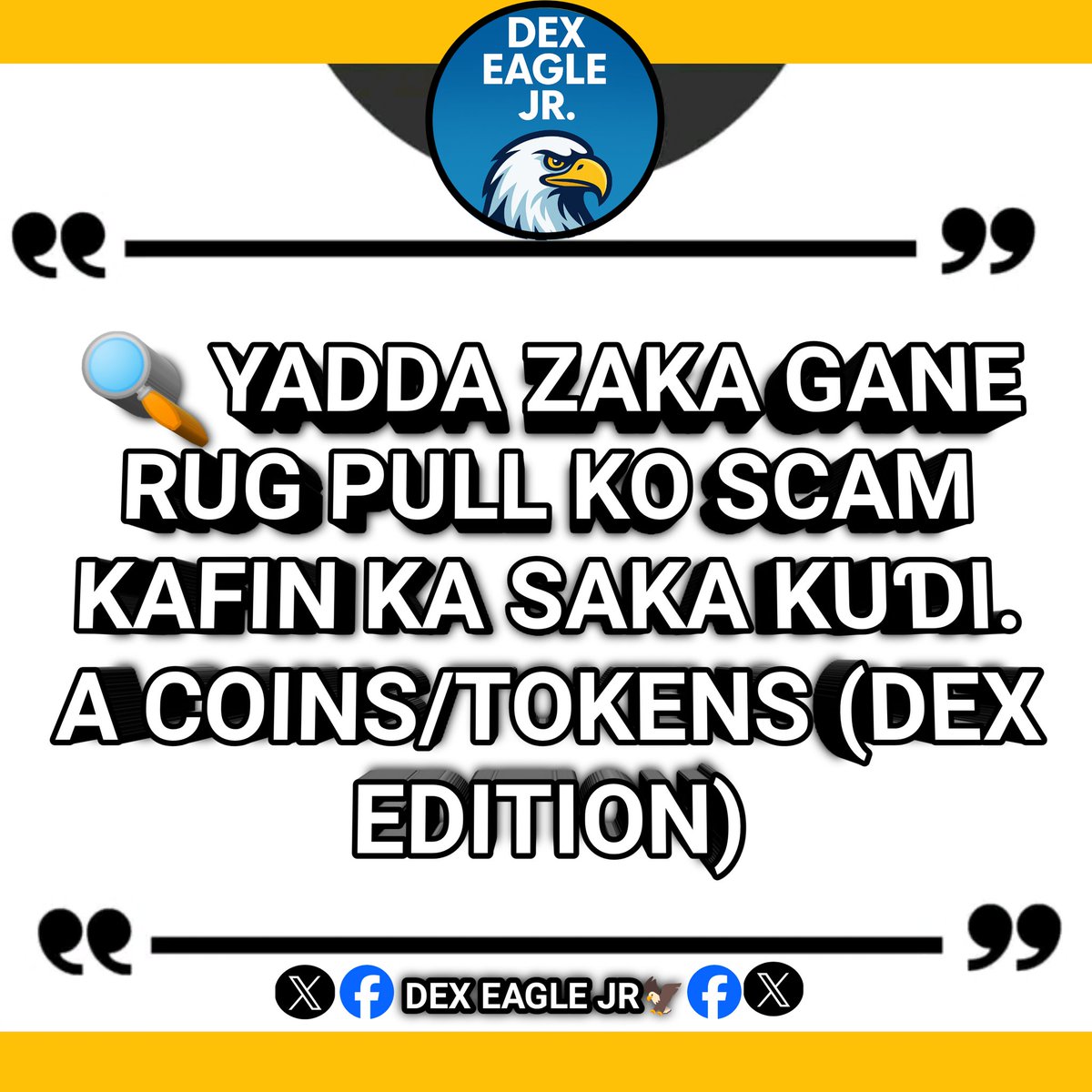 🔍 YADDA ZAKA GANE RUG PULL KO SCAM KAFIN KA SAKA KUƊI A COINS/TOKENS (DEX EDITION)

👉 Da farko Ku taimaka ku yada wannan rubutun:
Retweet • Like • Bookmark domin wasu sugani suma su amfana.

Ɗan ina so kasan a "DEX", ba kowa bane yake asara saboda rashin sa’a. Yawanci asara