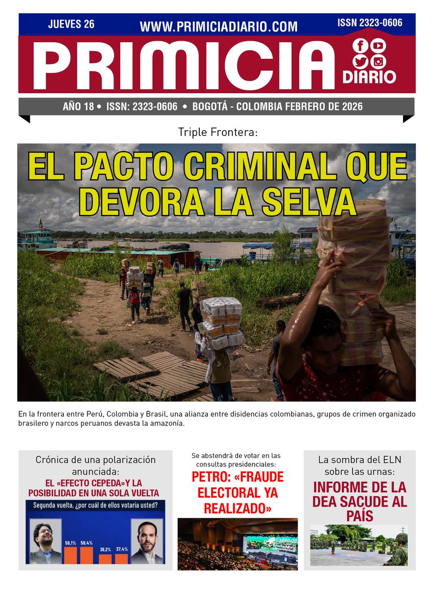 PRIMICIA DIARIO 26 DE FEBRERO 2026

primiciadiario.com/archivopdf/202…

#AEstaHora
Ley 100
#NoAlTerrorismo
Carlos Antonio Vélez
Gobierno Bolivariano
Viva Cuba
Encuesta
Verdolaga
#ULTIMAHORA
félix varela