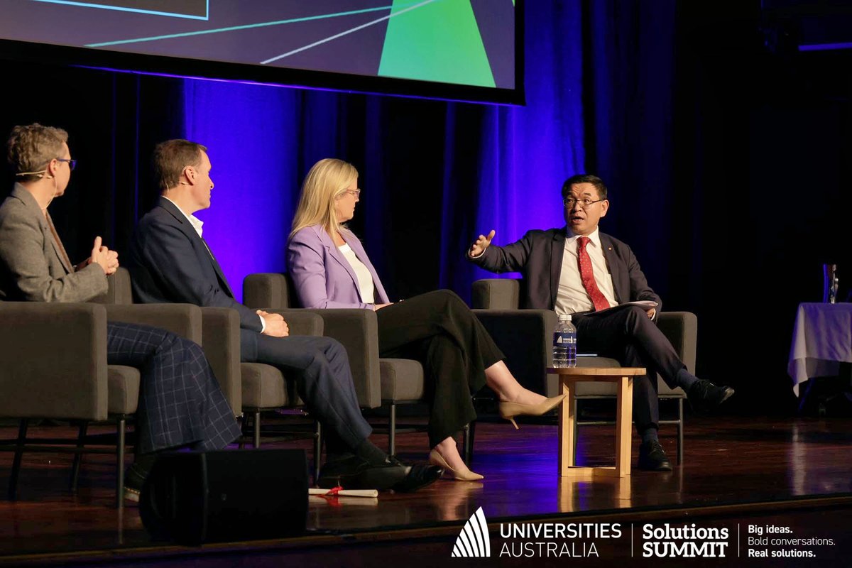 uniaus's tweet photo. Australia’s path to becoming an energy superpower.
At #UASolutionsSummit, sector leaders Professor Elanor Huntington, Deputy Chief Executive, @CSIRO, Samantha McCulloch, Chief Executive, Australian Energy Producers @au_energy_prod, Adam Watson, CEO, APA Group, and Professor Max Lu AO @oneinbillion, Vice-Chancellor and President, @Uow, unpack the transition to a low-carbon economy and what it will take to secure Australia’s long-term energy capability.
#EnergyTransition #NetZero #Innovation