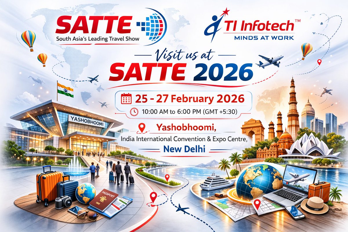 tiinfotech's tweet photo. Transform Your Travel Business with TI Infotech's Digital Solutions at #SATTE2026
Book now!
https://t.co/FSyLxSMnxL
Date: 25 – 27 Feb 2026
Time: 10:00 AM to 6:00 PM 
Location: India International Convention &amp; Expo Centre, New Delhi
Email: contact@tiinfotech.com
#SATTE #tiinfotech https://t.co/okDFKNma86