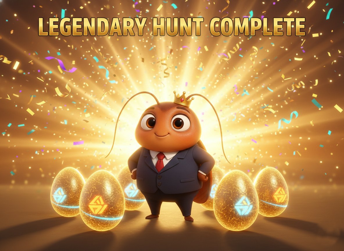 GM Hunters ☀️🪳

The Legendary Egg Hunt is officially DONE. All 5 slots have been filled. Huge congrats to our Legendary Hunters who secured their spots 🔥🥚

If you didn’t win this round, don’t stress. More contests are coming. More chances. More wins.

Keep playing. Keep