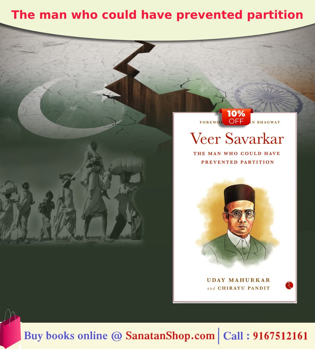 #thursdaymotivation 
#VeerSavarkar (The man who could have prevented partition)  This book represents broader analysis of Savarkar &amp; his true contribution to the nation, which goes beyond his role as a revolutionary.  

🛍️📷 Buy now @ sanatanshop.com/tag/publisher/

<a href="/UdayMahurkar/">Uday Mahurkar</a>