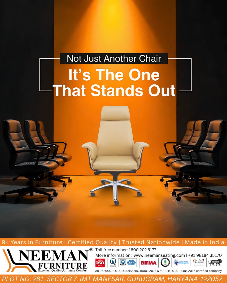 Neemanfurniture's tweet image. Not just another chair. It’s the one that stands out.

Premium executive seating by Neeman Furniture — built for leaders.

🌐 neemanseating.com
📞 1800 202 5177
📍 Gurugram, Haryana

#ExecutiveChair #NeemanFurniture #OfficeSeating #CorporateOffice