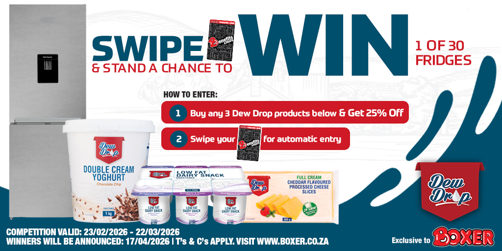 BoxerStores's tweet image. Our Dew Drop competition is back! 🥳 Shop in-store for a chance to WIN 1 of 30 Defy Fridges! Buy any 3 featured Dew Drop products, get 25% off, and automatic entry with your Boxer Rewards Club card! Winners announced April 17th! #boxerstores #boxerrewards #dewdrop