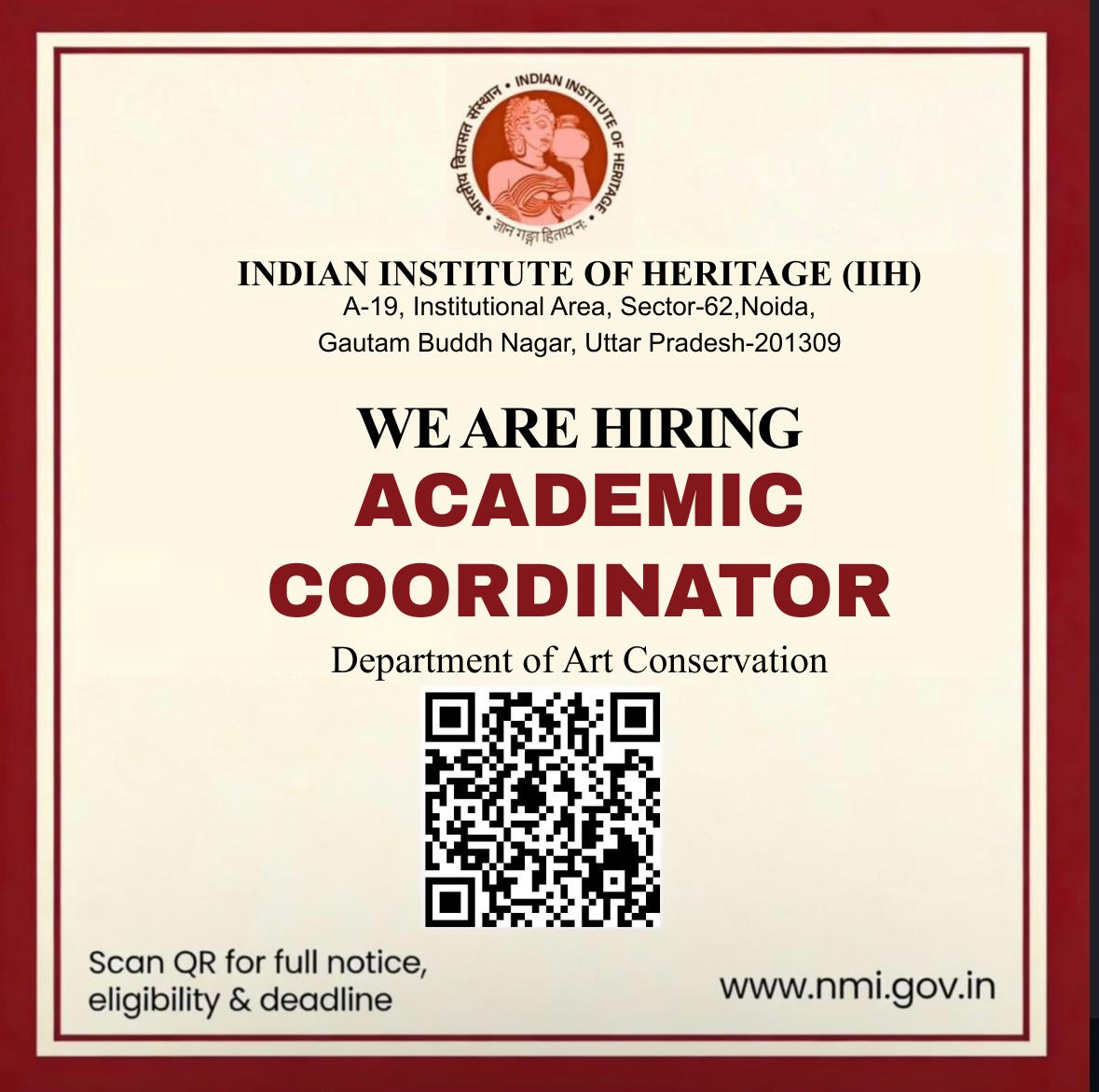 The Department of Art Conservation is hiring an Academic Coordinator to coordinate all academic activities of the department. For more details, scan the QR code or visit our website!