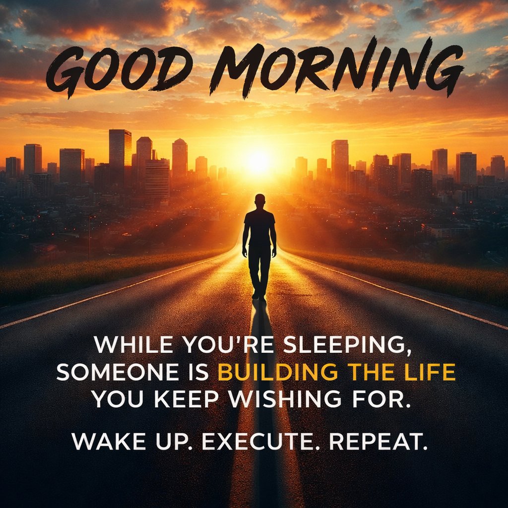 Good morning kings and queens 
 
No one is coming to save you.
No miracle alert.
No secret connection.

Just you, your discipline, and today's 24 hours 

Use it wisely.