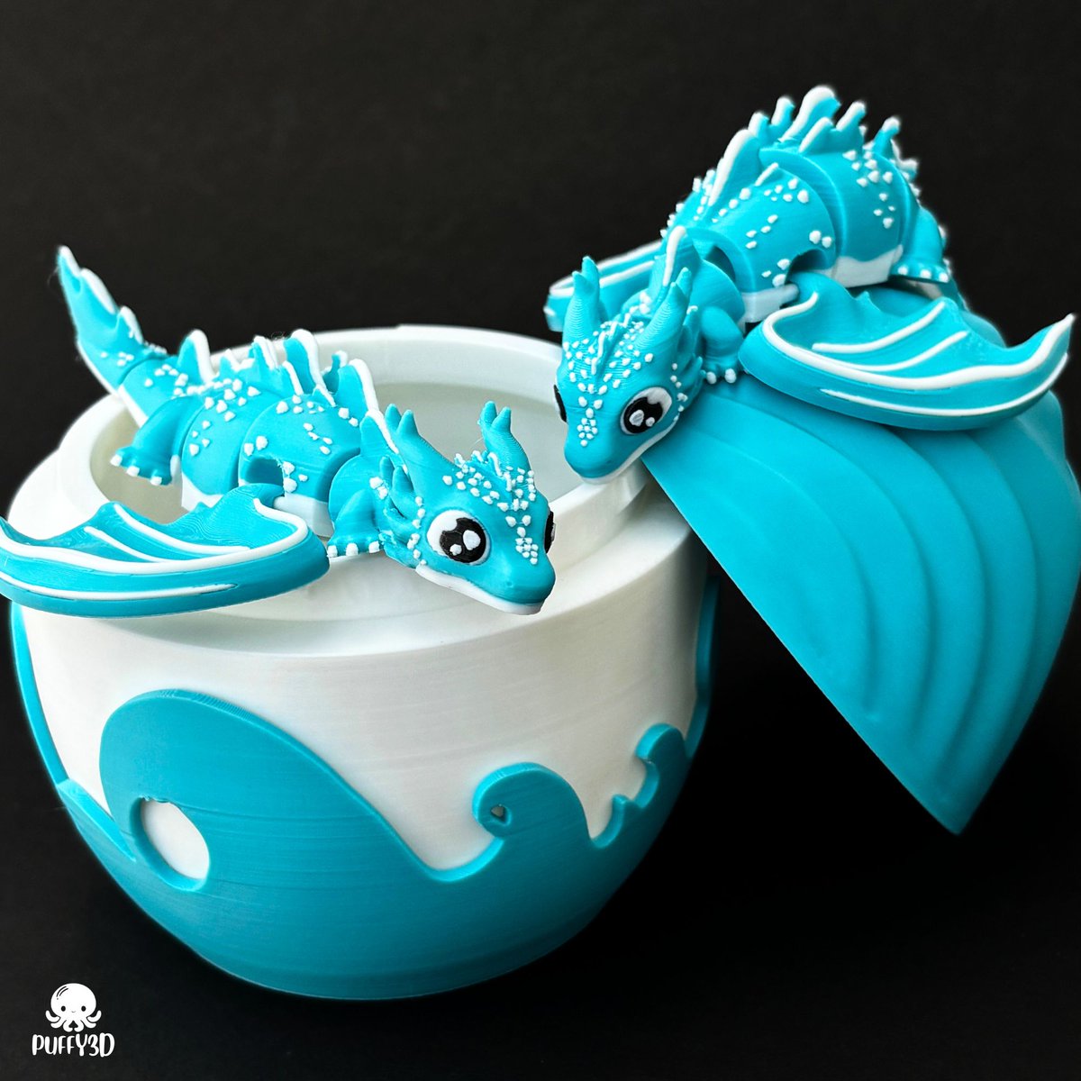 Puffy3d's tweet photo. I didn’t expect this one to feel this satisfying🌊 
Meet Water Dragon &amp; Egg! 🐲
Not gonna lie, I kept picking it up and rotating it after printing.
Every angle hits different! https://t.co/Mh4KSCf0mv