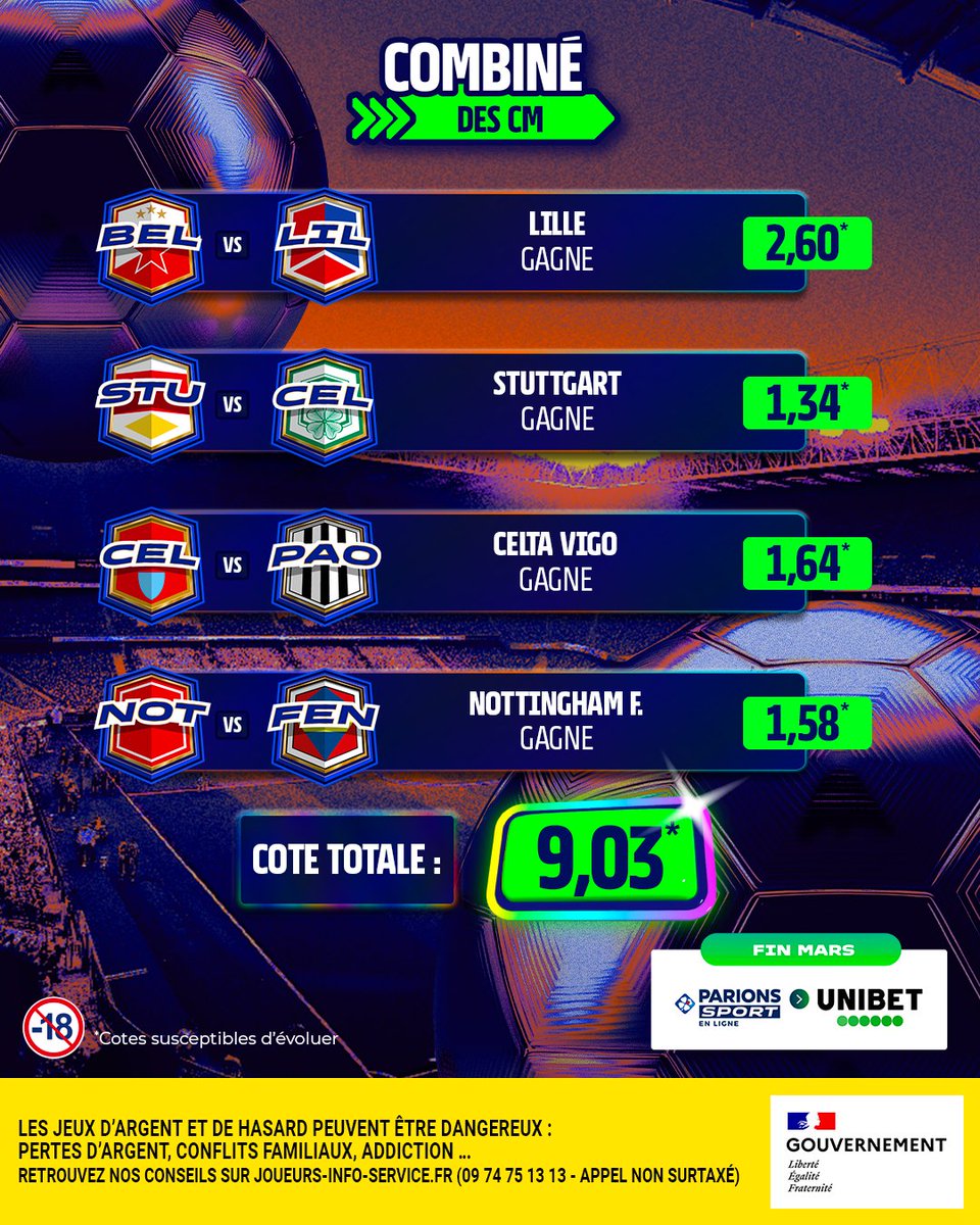 Notre #CombiDesCM les retours des barrages de l'Europa League !🔥

Ça fait 3/4 ? 👉 5x20€ de Freebets
Ça fait 4/4 ? 👉 10x20€ de Freebets

Pour jouer :
🤝 RT + Follow

🗓️ TAS le 27/02
📃 Règlement : urlr.me/RAz3tP