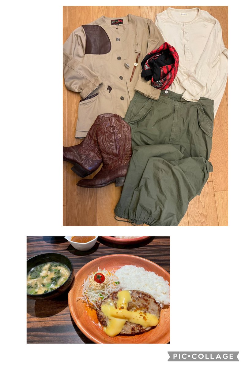 ワタクシ「びっくりドンキー」に行ったことがなく本日デビュー。

独特の世界観あるし猫型配膳ロボットが来るし、なんかもうめっちゃ楽しい。

チーズハンバーグもパフェも食べて大満足🎶

今日はマイメンが10-xをカッコ良く着ていたので便乗コーデ。

＃BigTime  10-x
＃ジャンティーク　サンダース