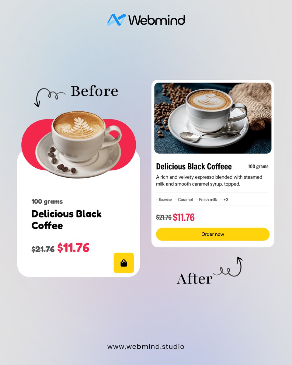webmind_studio's tweet photo. Before and after Card UI Design

Thinking about your project? Let’s analyse it for free.

https://t.co/9IIUUjtTjm
Say Hello: Creative@webmind.studio

#beforeafter
#ui #ux
#uidesigner https://t.co/BEKgWjfr6d