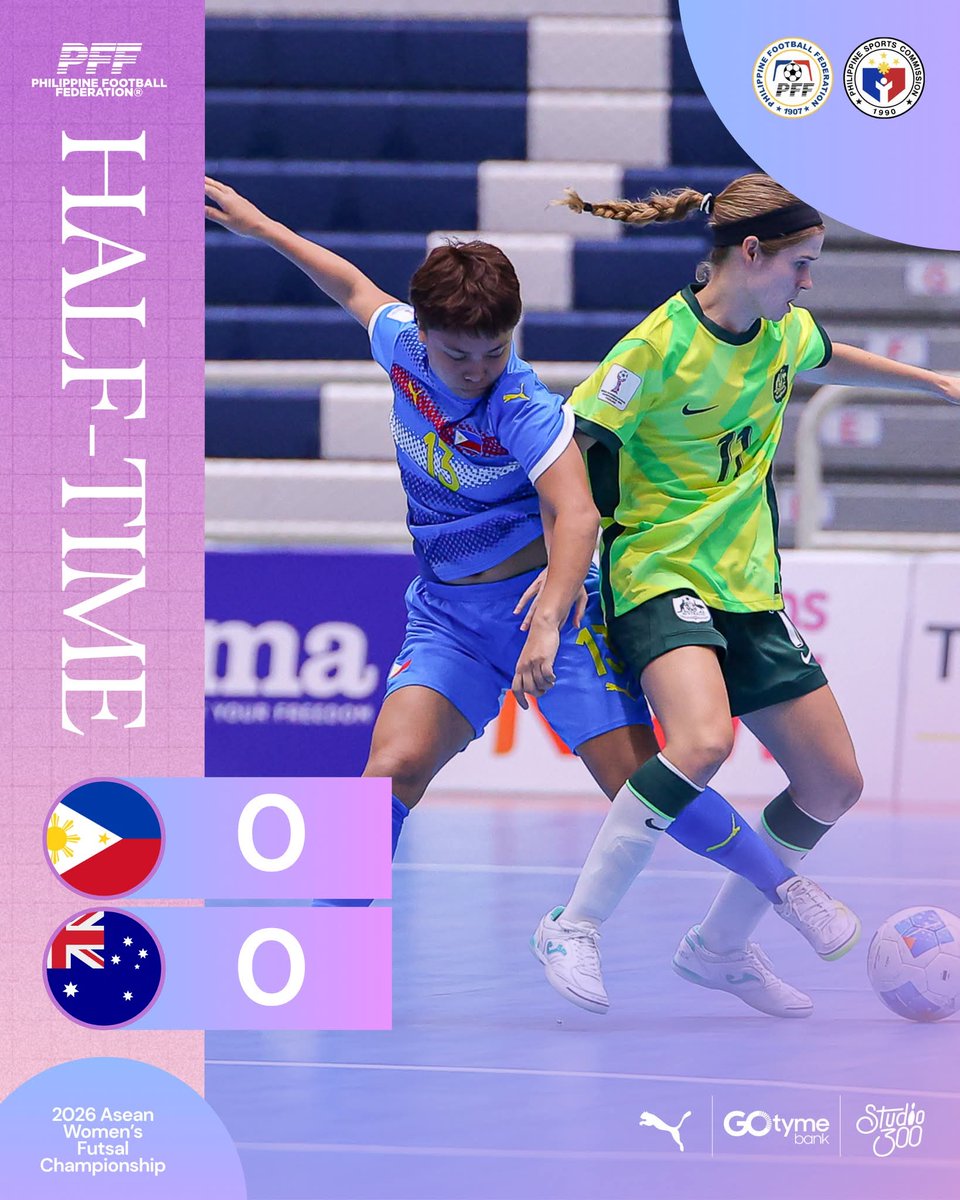 phwomensfutsal's tweet photo. Half-time, Game 3. π
The #Filipina5 are bent at shutting down the goal against Australia as the half ends goalless. One half left.
The #Filipina5 need your loudest cheers for this final push. Let's go! π΅ππ
#SAMASAMA https://t.co/VfLYwXafrB