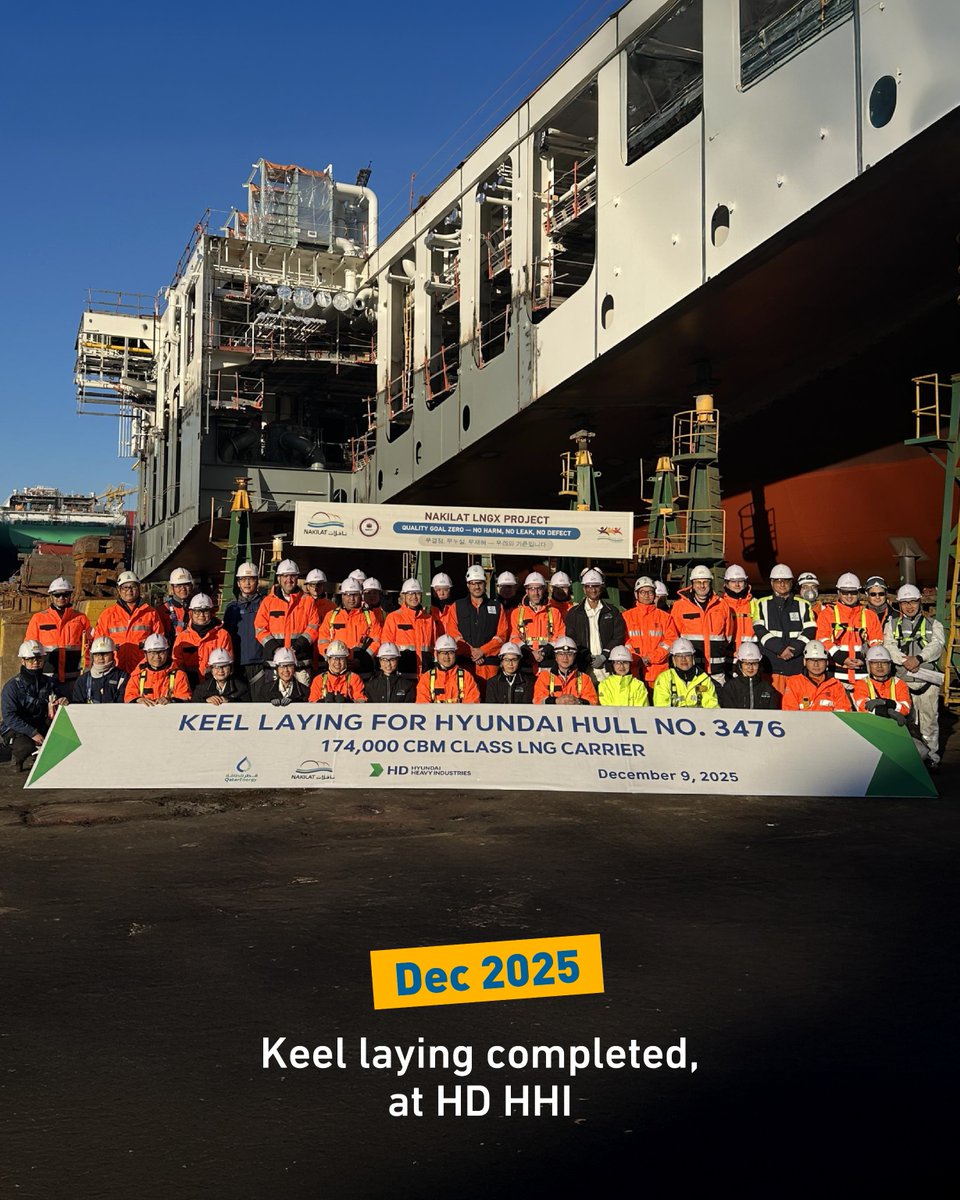 NakilatQatar's tweet image. Nakilat is pleased to announce the successful continuation of the initial keel laying construction phase for 3 LNG vessels, as part of the fleet expansion program in the Korean shipyards. 

#Nakilat #FleetExpansion