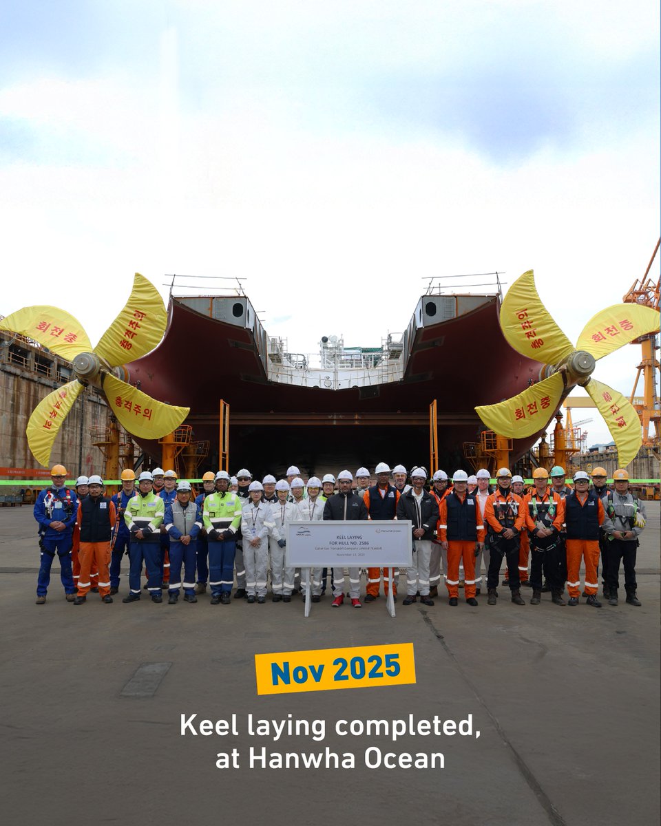 NakilatQatar's tweet image. Nakilat is pleased to announce the successful continuation of the initial keel laying construction phase for 3 LNG vessels, as part of the fleet expansion program in the Korean shipyards. 

#Nakilat #FleetExpansion