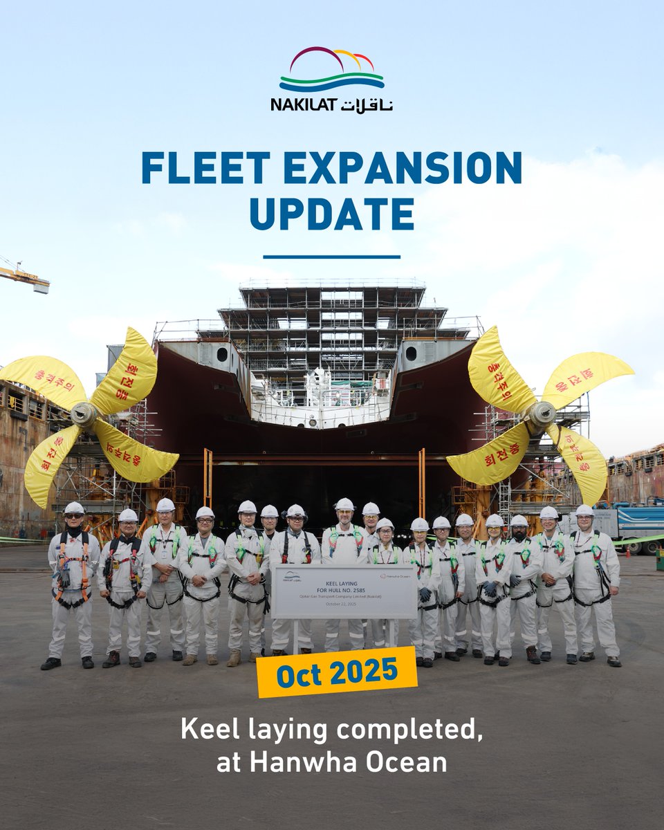 NakilatQatar's tweet image. Nakilat is pleased to announce the successful continuation of the initial keel laying construction phase for 3 LNG vessels, as part of the fleet expansion program in the Korean shipyards. 

#Nakilat #FleetExpansion