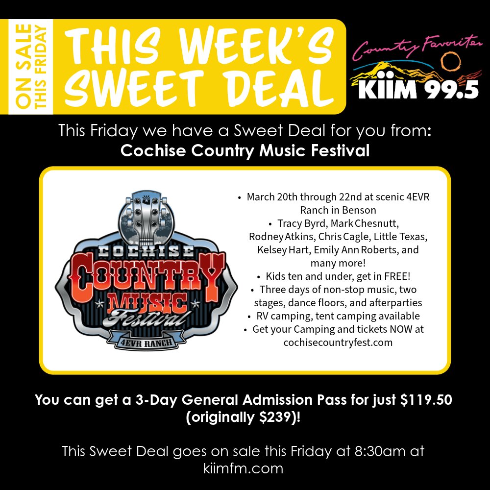 Visit kiimfm.com this Friday at 8:30am to get your Sweet Deal!🤠✨