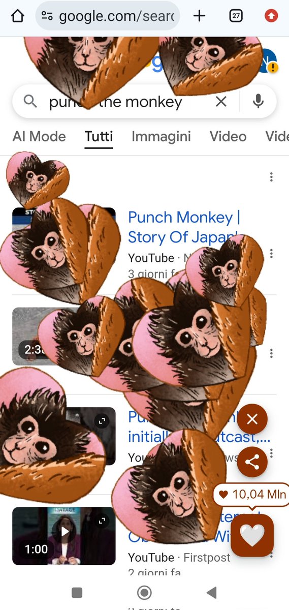 Se cercate su Google Punch the Monkey esce questo e se cliccate su cuore lo vedete ancora 😍 
#Punch