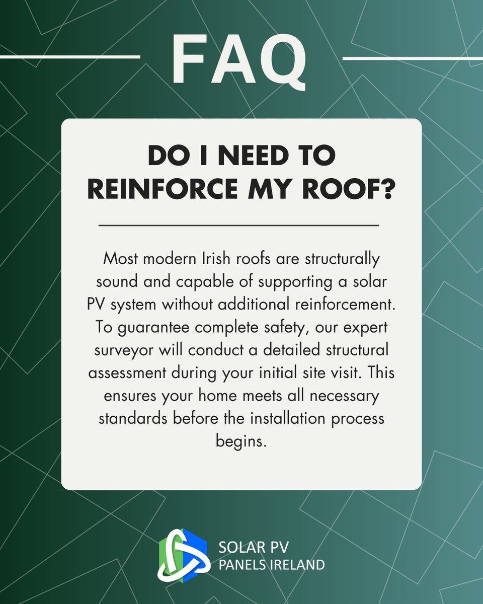 panels_pv's tweet photo. "Will my roof hold solar panels?" It’s a question we hear a lot! 🏠☀️

Peace of mind comes standard with every install. 🛡️

💰 Get your quote here: https://t.co/mnIyQ9nCB9

#IrishHome #SolarFAQ #RenewableEnergy #HomeSafety #SolarPanelsIreland https://t.co/X3Se3YtrPk