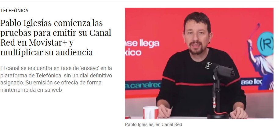 FroilLannister's tweet photo. Podemos tiene unos votos que Pedro Sánchez quiere. Pedro Sánchez tiene el control de Telefónica. ¿Y qué es lo que quieren en Podemos a cambio de sus votos? ¿Mejores condiciones para la clase obrera? ¿Que se destinen más recursos a los desfavorecidos?

No, claro que no, lo que quieren es un canal en Movistar para que Pablo Iglesias se saque más perras.