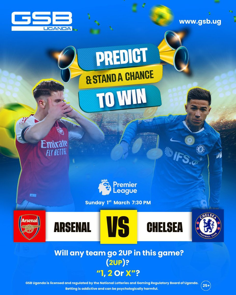 𝐏𝐑𝐄𝐃𝐈𝐂𝐓 &amp; 𝐒𝐭𝐚𝐧𝐝 𝐚 𝐂𝐡𝐚𝐧𝐜𝐞 𝐭𝐨 𝐖𝐈𝐍.
30 punters who correctly predict whether any team will go 2UP in this Premier League London Derby game between Arsenal and Chelsea on Sunday will each receive 𝟰,𝟬𝟬𝟬 𝗨𝗚𝗫 in Free Bets. Don't forget to Share, like, Tag
