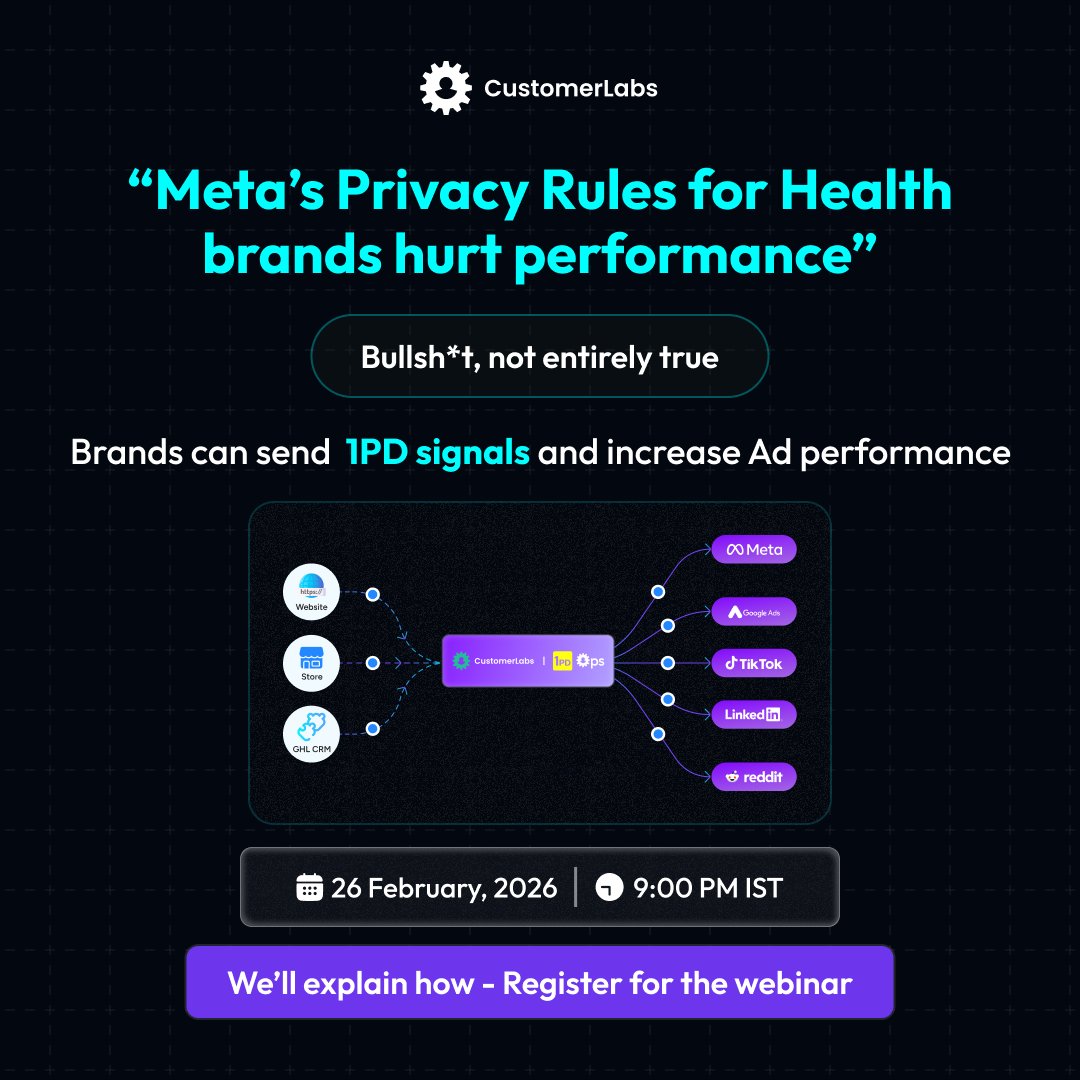 🚨 6 hours to go!

Compliant ads can perform in Health &amp; Wellness.

What if it’s not restrictions — but your data strategy?

See how 1st-party data drives high performance while staying compliant.

🕘 9–10 PM IST
Register: 1pdgrowth.customerlabs.com/webinar-health…

#HIPAA #MetaAds #HealthMarketing