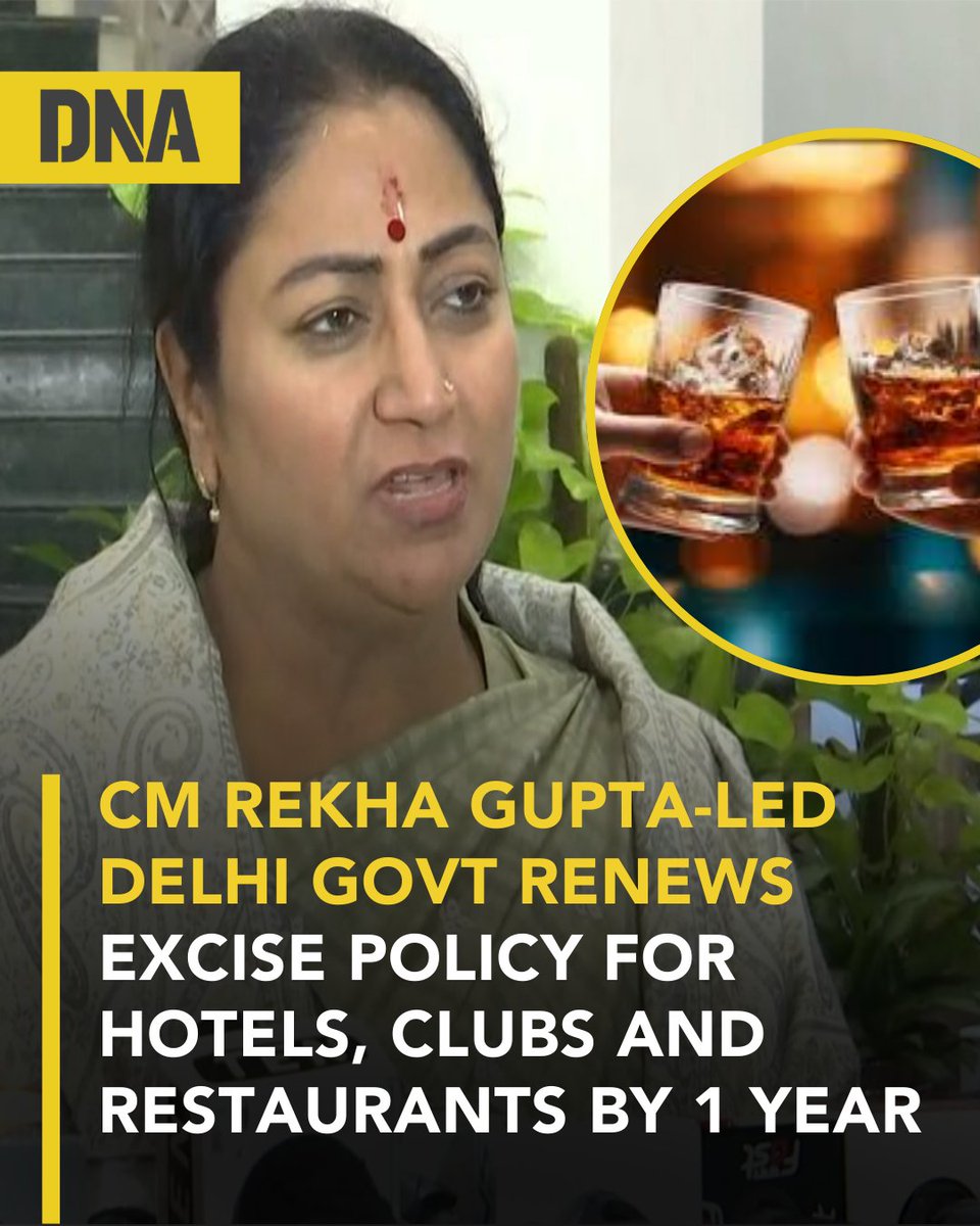 dna's tweet image. The Delhi government has issued an order renewing existing excise licences for hotels, #clubs, and restaurants across the city for the 2026-27 financial year under the current policy framework.

Read here :tinyurl.com/33c8dt6c

#DNAUpdates | #RekhaGupta | #DelhiGovernment